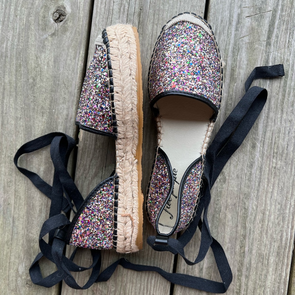 Free People Glitter Lace Up Espadrilles